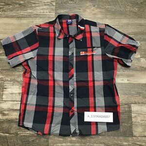 NWOT Red Bull Distribution Company unisex Plaid Checkered Full Snap Shirt Sz XL